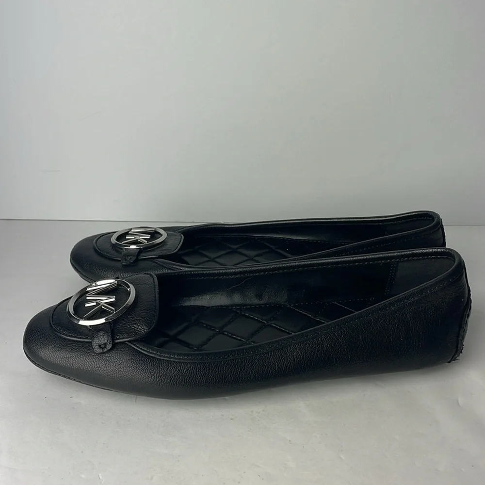 Michael Kors Lillie Black Leather Ballet Loafer Flats ME19G